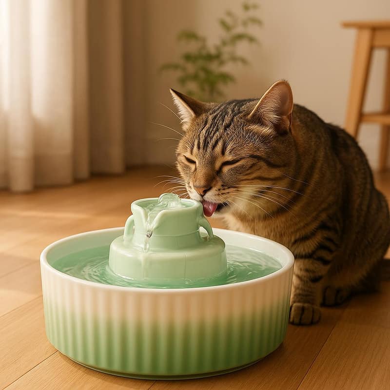 Fontaine à chat en céramique 2,1 L dégradé vert silencieuse