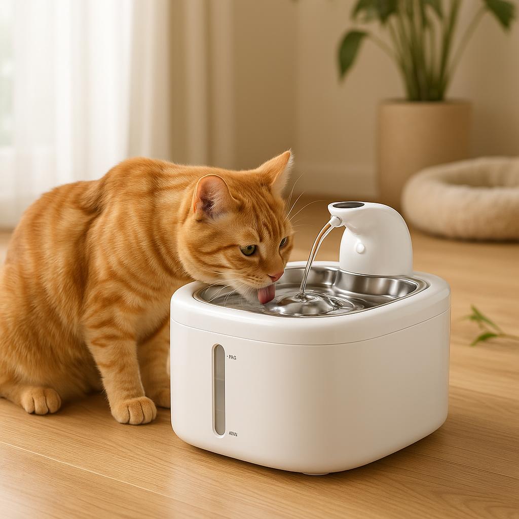 Fontaine à eau pour chat de 3,5 L, distributeur d'eau sans fil pour animaux de compagnie avec plateau en acier inoxydable, batterie de 4000 mAh, distribution d'eau par détection de mouvement