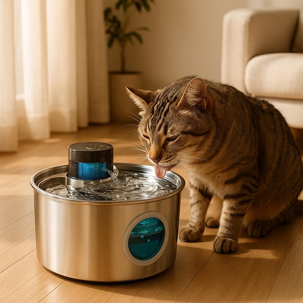 Fontaine d'eau sans fil en acier inoxydable pour chat, charge automatique, capteur de mouvement pour animaux de compagnie, distributeur d'eau pour chien, accessoires filtre
