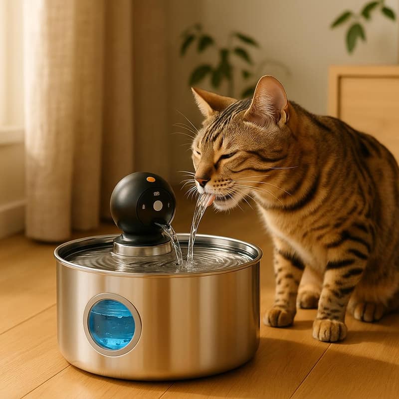 Fontaine à eau pour chat inox 2,6 L silencieuse sans fil