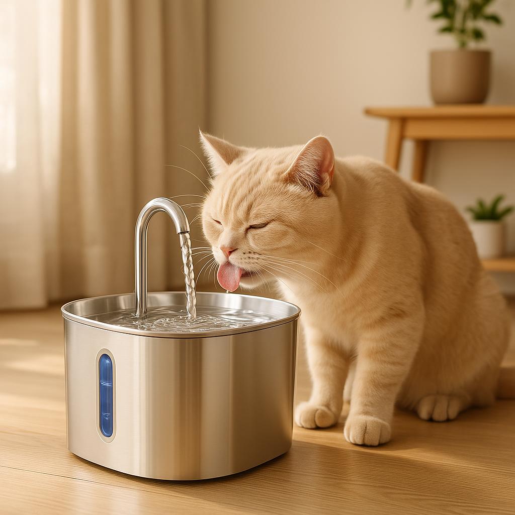 ZYFeeder 2.2L fontaine d'eau automatique pour chat carré en acier inoxydable mangeoire à eau pour animaux de compagnie fontaine d'eau pour chien avec fenêtre (sans prise 5V 1A)